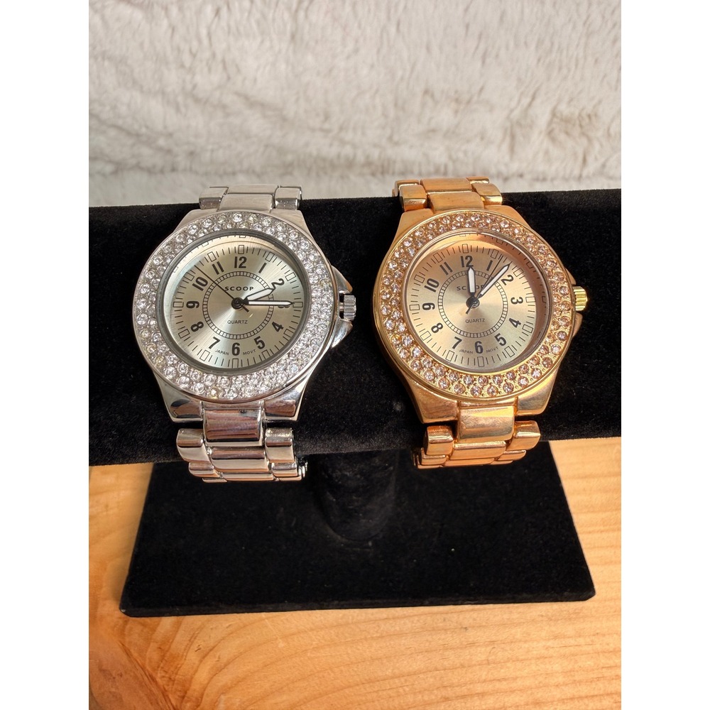 Scoop Womens Rhinestone Bezel Quartz Watch Lot Silver and Rose Gold Tone Lot 2